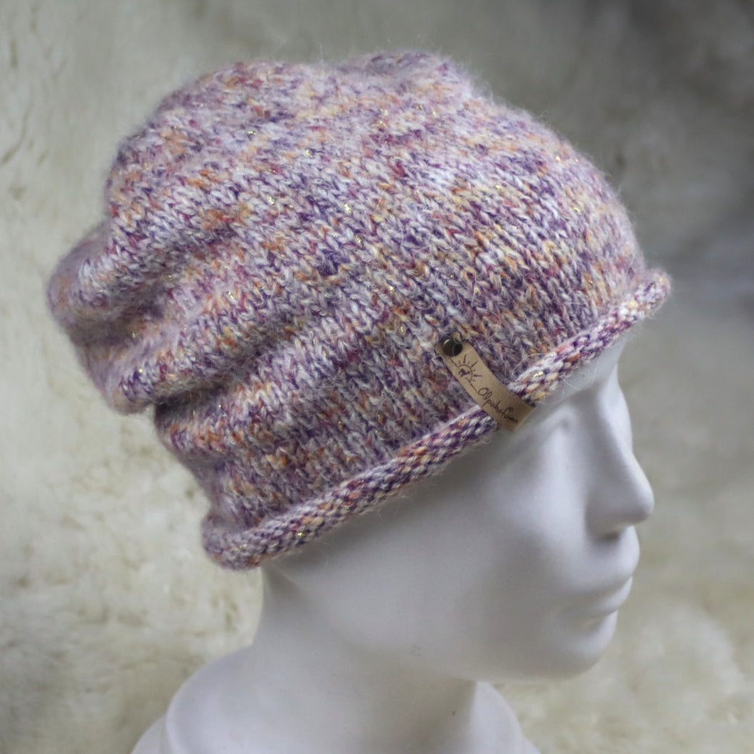 Multicolored hat knitted by the owner of this farm