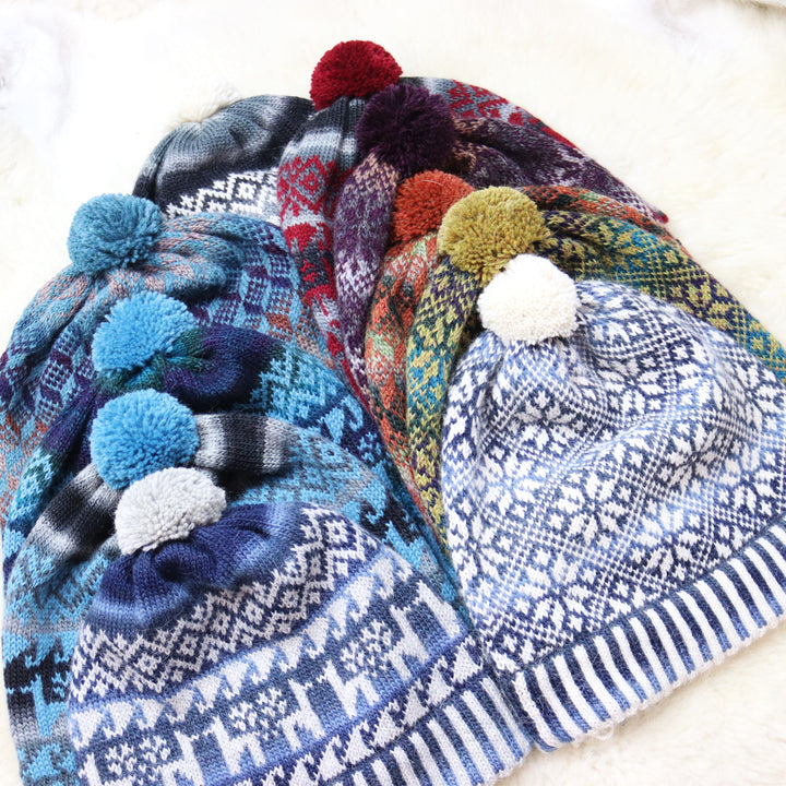 Colorful pom-pom hat