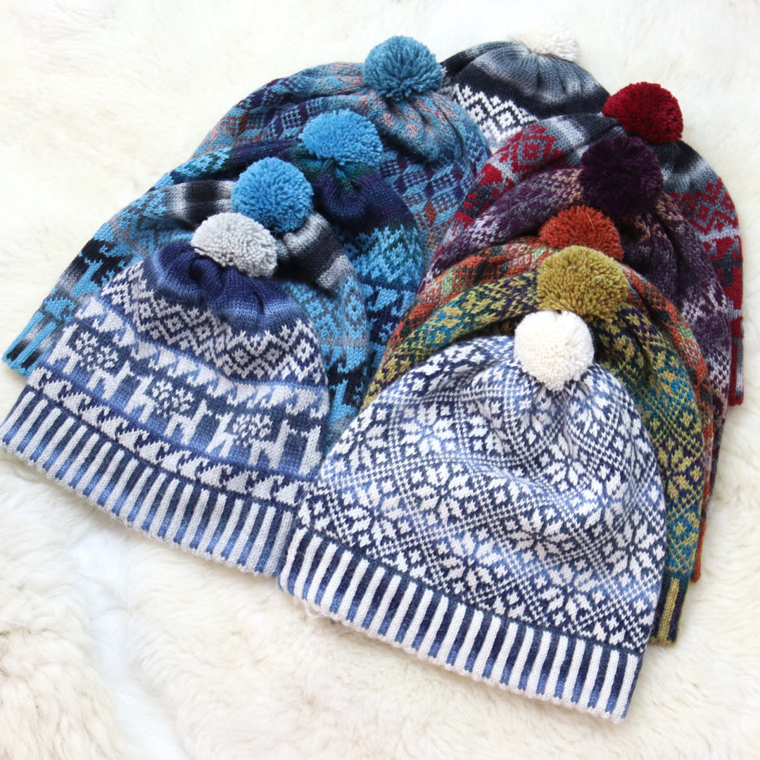 Colorful pom-pom hat