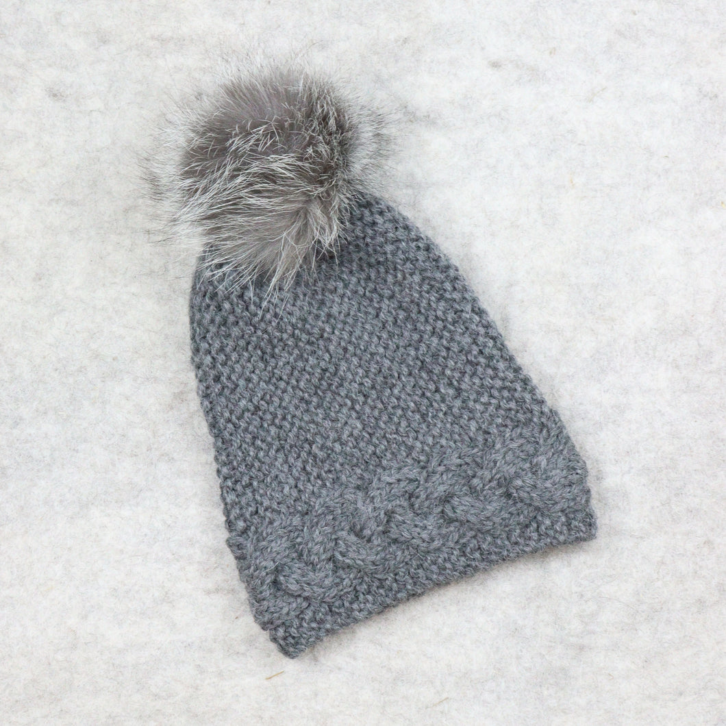 Baby alpaca hat with fox fur tassel