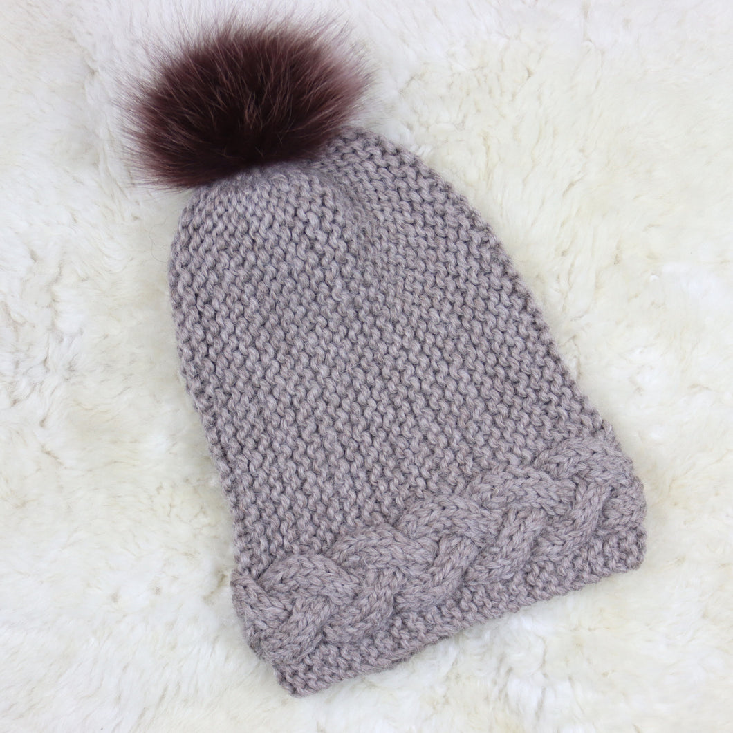 Baby alpaca hat with fox fur tassel