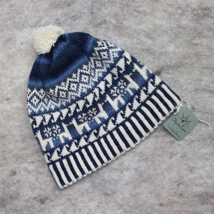 Patterned pom-pom hat