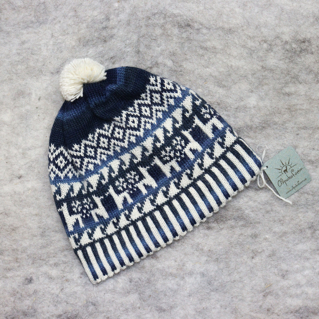 Patterned pom-pom hat