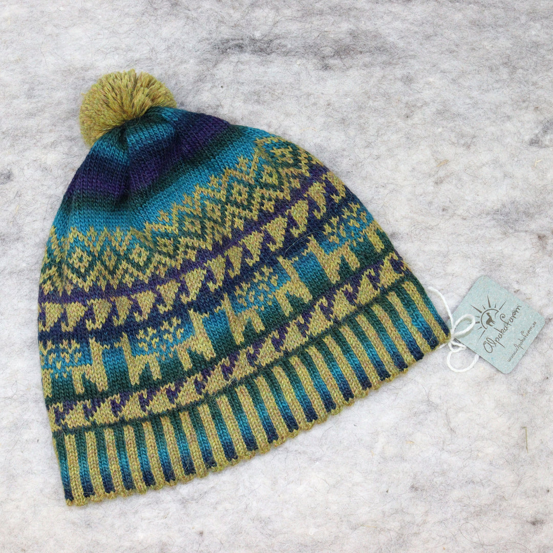 Patterned pom-pom hat