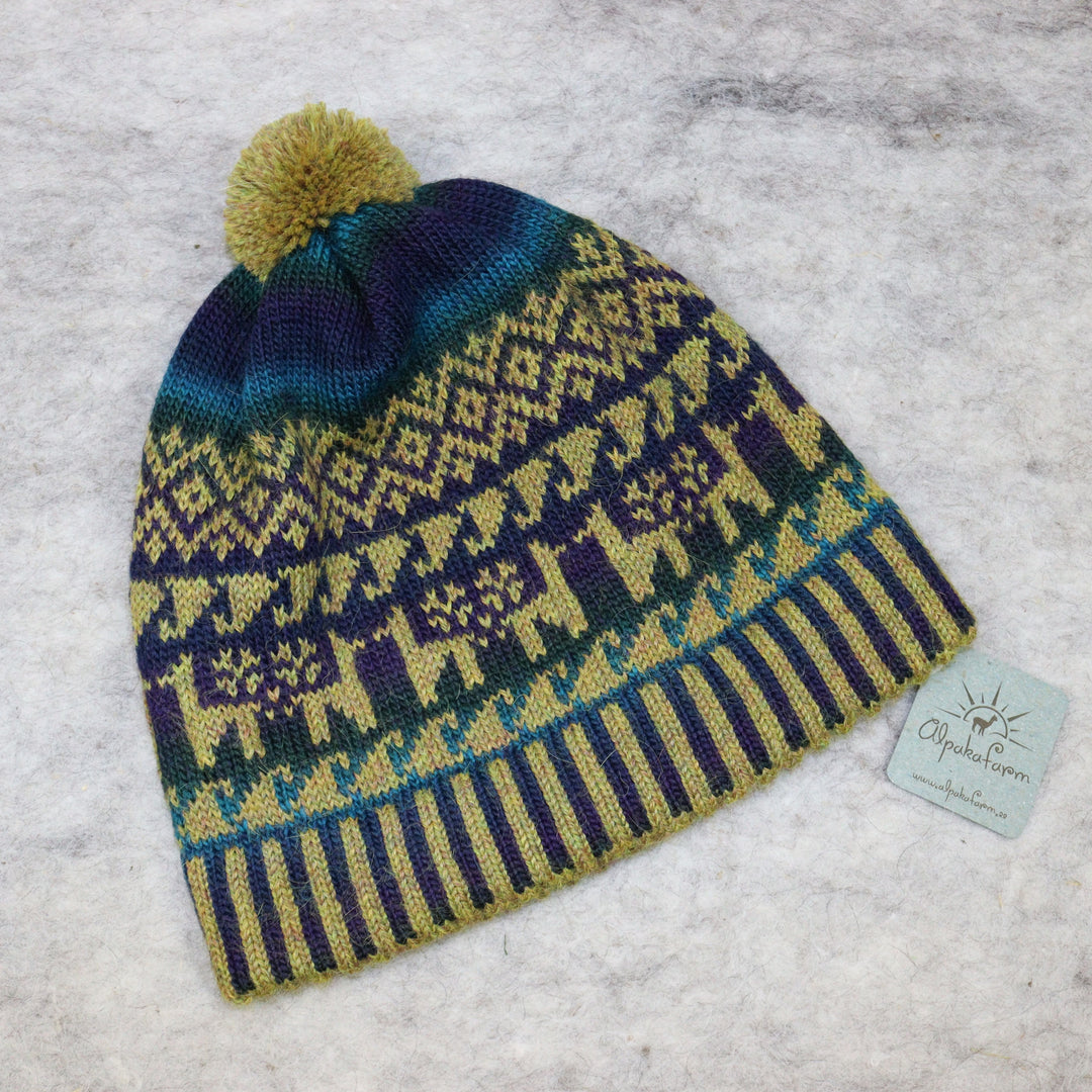 Patterned pom-pom hat
