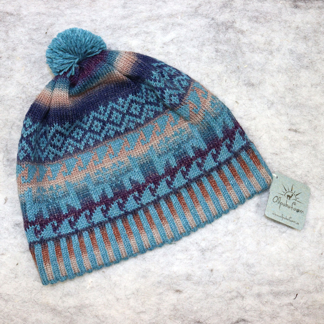 Patterned pom-pom hat