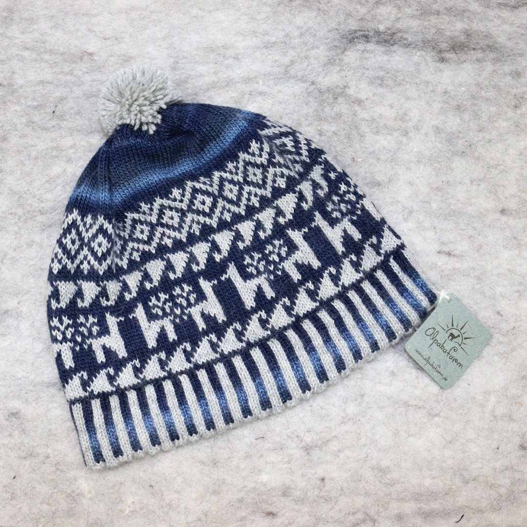 Patterned pom-pom hat