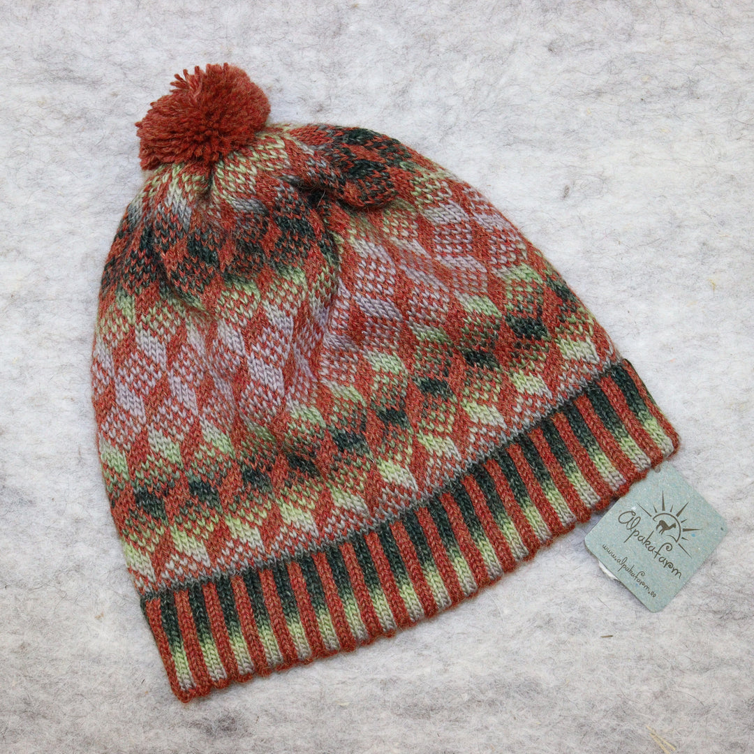 Patterned pom-pom hat