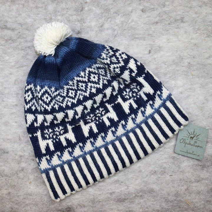 Patterned pom-pom hat