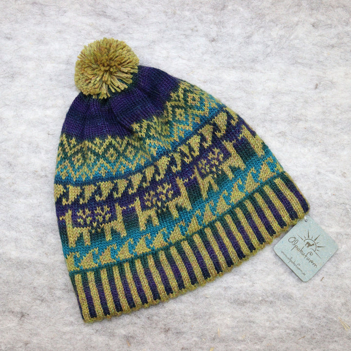 Patterned pom-pom hat